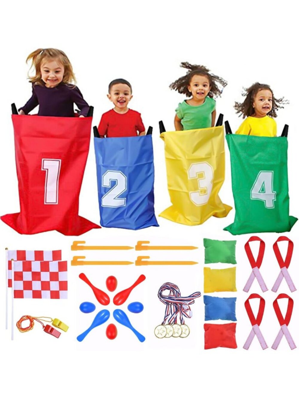 28-Piece Outdoor Games Kit for Kids - Potato Sack Races, Bean Bag Toss & More!
